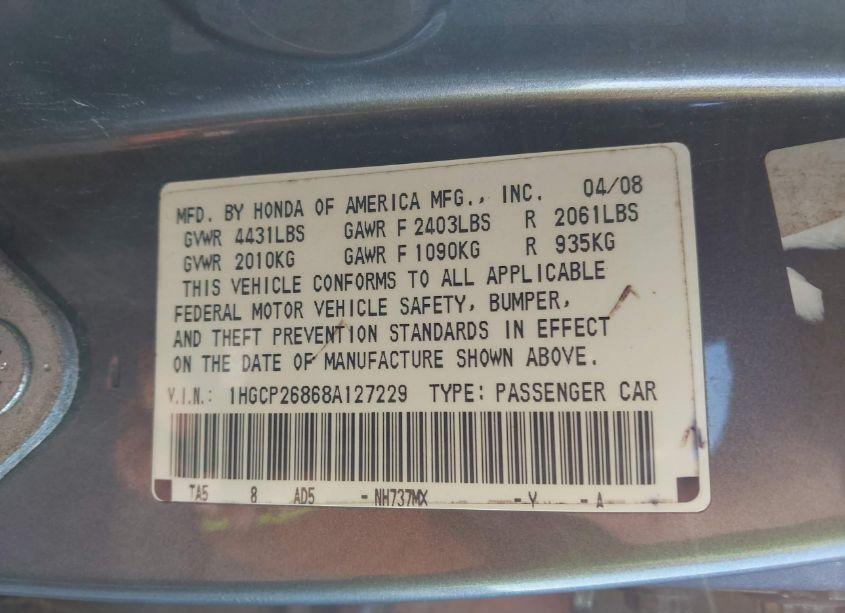 Photo 9 of 2008 Honda Accord 2.4 EX-L (VIN 1HGCP26868A127229)