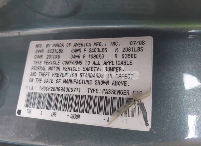 Photo 9 of 2009 Honda Accord 2.4 EX-L (VIN 1HGCP26869A000711)