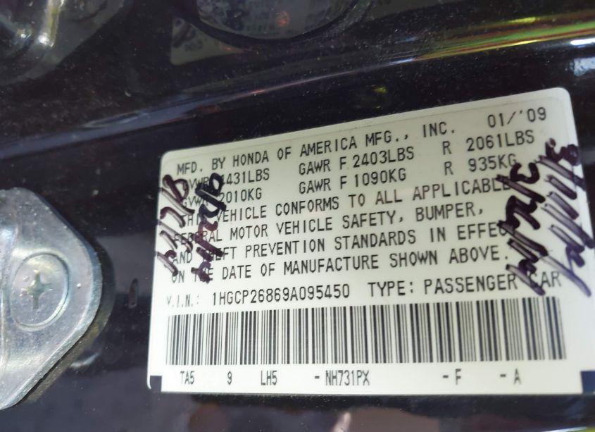 Photo 9 of 2009 Honda Accord 2.4 EX-L (VIN 1HGCP26869A095450)