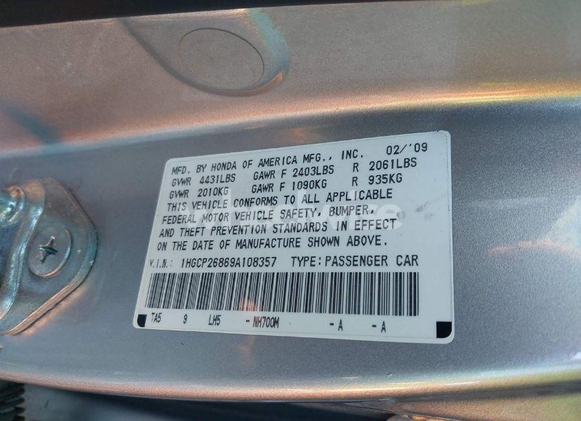 Photo 9 of 2009 Honda Accord 2.4 EX-L (VIN 1HGCP26869A108357)