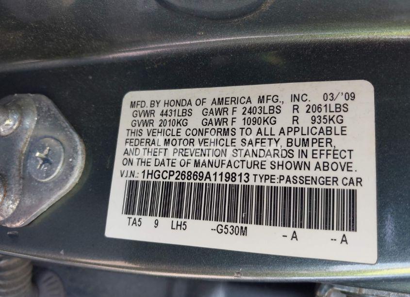 Photo 9 of 2009 Honda Accord 2.4 EX-L (VIN 1HGCP26869A119813)