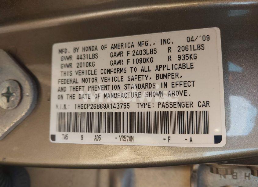 Photo 9 of 2009 Honda Accord 2.4 EX-L (VIN 1HGCP26869A143755)