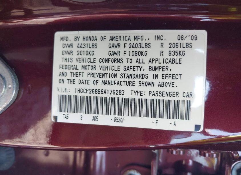 Photo 9 of 2009 Honda Accord 2.4 EX-L (VIN 1HGCP26869A179283)