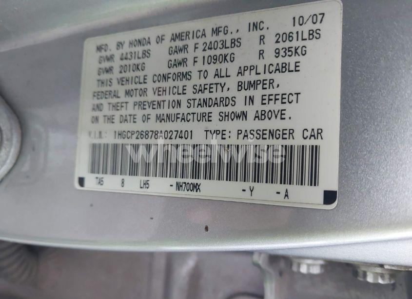 Photo 9 of 2008 Honda Accord 2.4 EX-L (VIN 1HGCP26878A027401)