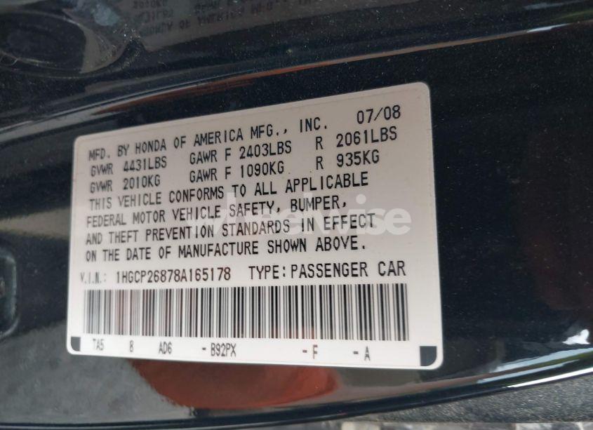 Photo 9 of 2008 Honda Accord 2.4 EX-L (VIN 1HGCP26878A165178)