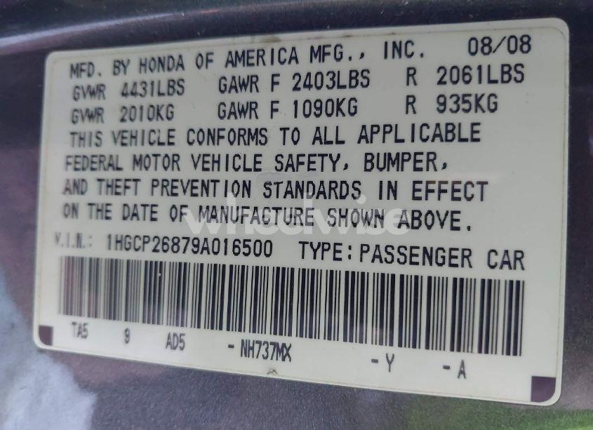 Photo 9 of 2009 Honda Accord 2.4 EX-L (VIN 1HGCP26879A016500)