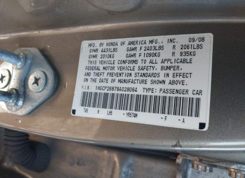 Photo 9 of 2009 Honda Accord 2.4 EX-L (VIN 1HGCP26879A028064)