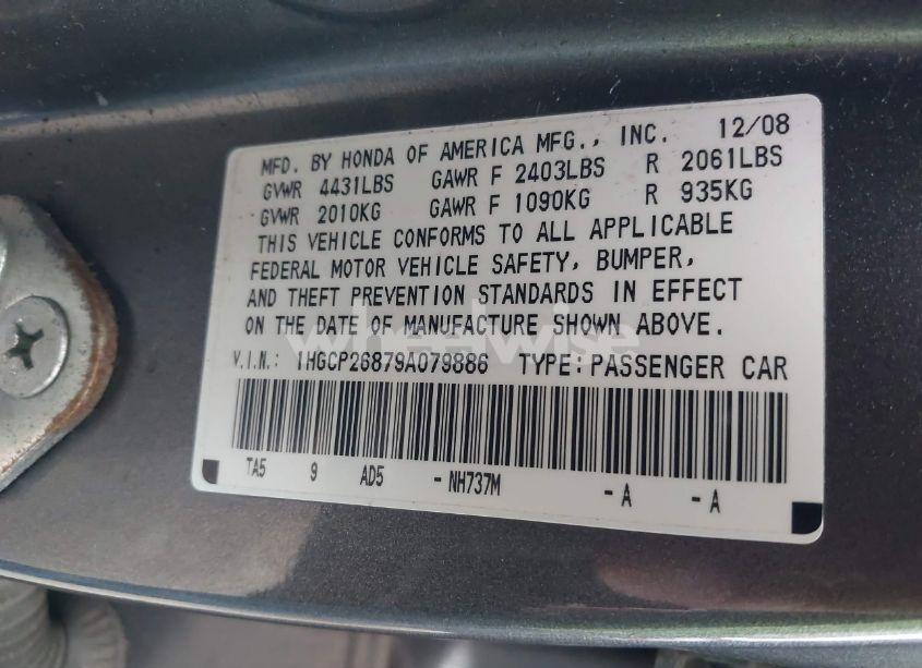 Photo 9 of 2009 Honda Accord 2.4 EX-L (VIN 1HGCP26879A079886)