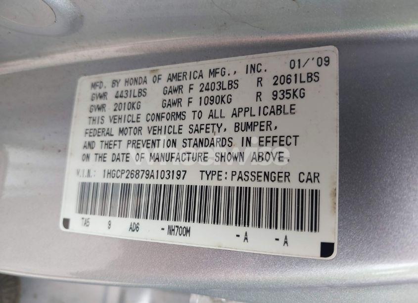 Photo 9 of 2009 Honda Accord 2.4 EX-L (VIN 1HGCP26879A103197)