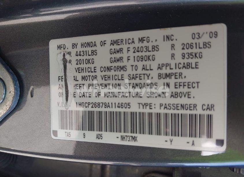 Photo 9 of 2009 Honda Accord 2.4 EX-L (VIN 1HGCP26879A114605)