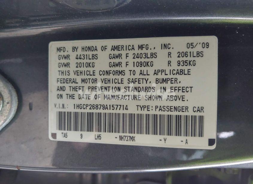 Photo 9 of 2009 Honda Accord 2.4 EX-L (VIN 1HGCP26879A157714)