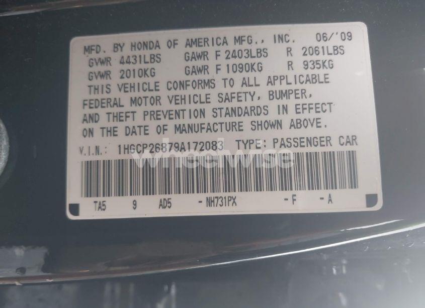 Photo 9 of 2009 Honda Accord 2.4 EX-L (VIN 1HGCP26879A172083)