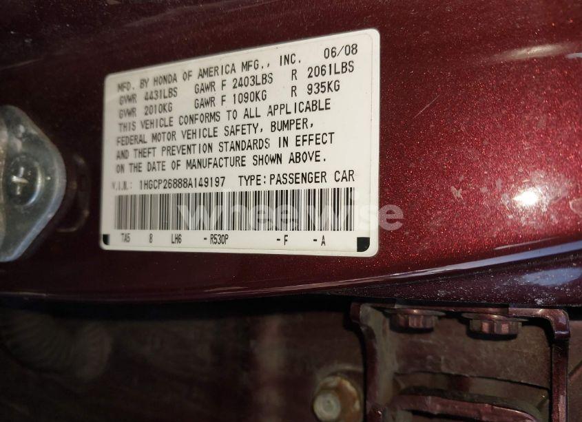 Photo 9 of 2008 Honda Accord 2.4 EX-L (VIN 1HGCP26888A149197)