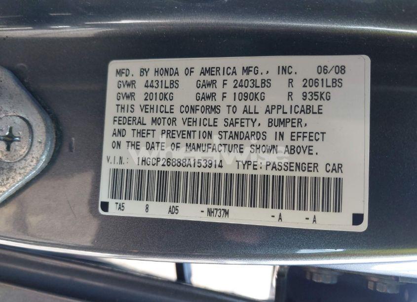 Photo 9 of 2008 Honda Accord 2.4 EX-L (VIN 1HGCP26888A153914)