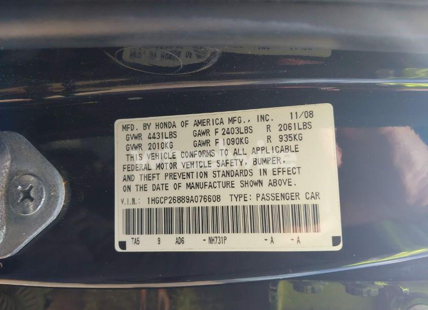 Photo 9 of 2009 Honda Accord 2.4 EX-L (VIN 1HGCP26889A076608)