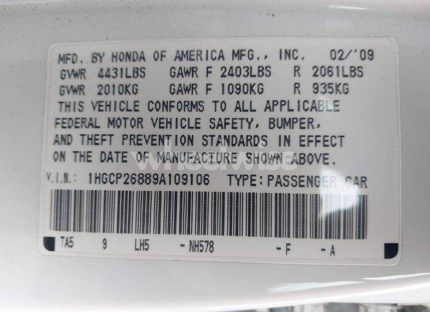 Photo 9 of 2009 Honda Accord 2.4 EX-L (VIN 1HGCP26889A109106)