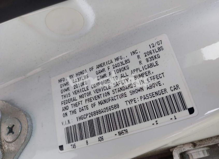 Photo 9 of 2008 Honda Accord 2.4 EX-L (VIN 1HGCP26898A056589)