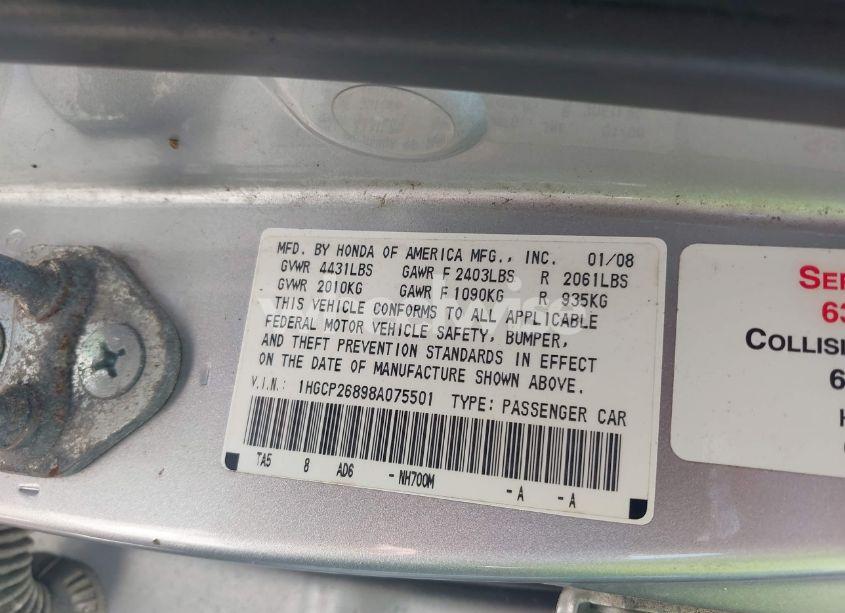 Photo 9 of 2008 Honda Accord 2.4 EX-L (VIN 1HGCP26898A075501)