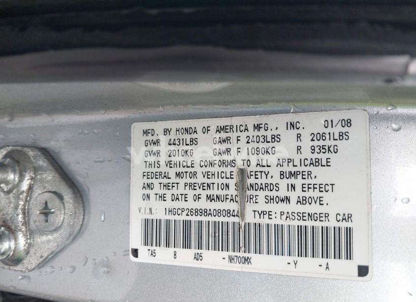 Photo 9 of 2008 Honda Accord 2.4 EX-L (VIN 1HGCP26898A080844)
