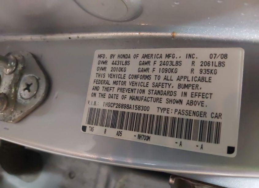 Photo 9 of 2008 Honda Accord 2.4 EX-L (VIN 1HGCP26898A158300)