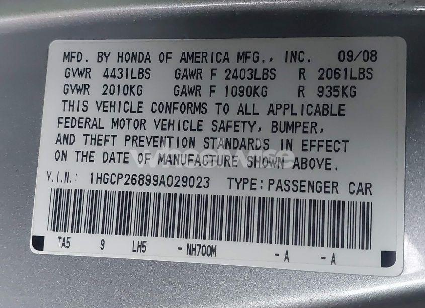 Photo 9 of 2009 Honda Accord 2.4 EX-L (VIN 1HGCP26899A029023)