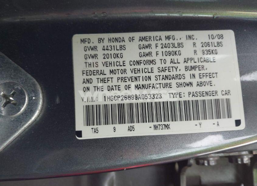Photo 9 of 2009 Honda Accord 2.4 EX-L (VIN 1HGCP26899A053323)