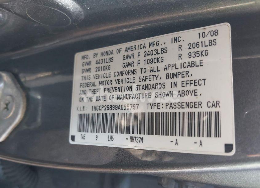 Photo 9 of 2009 Honda Accord 2.4 EX-L (VIN 1HGCP26899A055797)