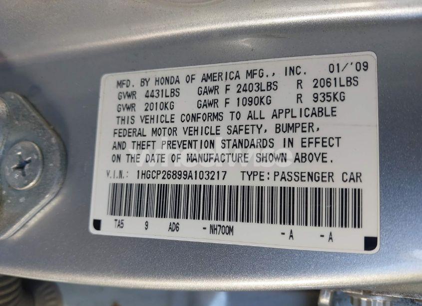 Photo 9 of 2009 Honda Accord 2.4 EX-L (VIN 1HGCP26899A103217)