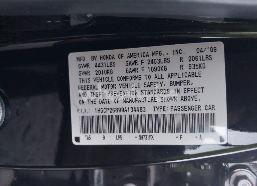 Photo 9 of 2009 Honda Accord 2.4 EX-L (VIN 1HGCP26899A134483)