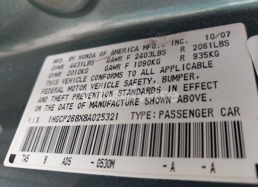 Photo 9 of 2008 Honda Accord 2.4 EX-L (VIN 1HGCP268X8A025321)