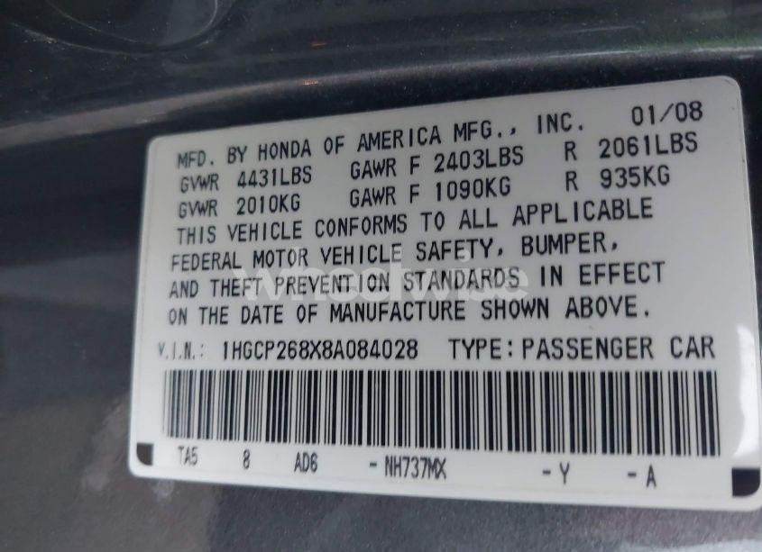 Photo 9 of 2008 Honda Accord 2.4 EX-L (VIN 1HGCP268X8A084028)
