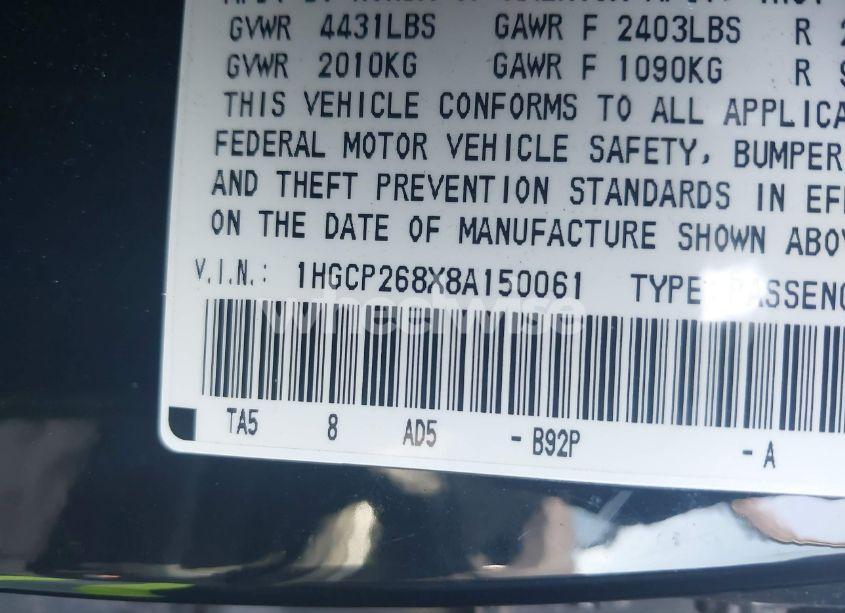 Photo 9 of 2008 Honda Accord 2.4 EX-L (VIN 1HGCP268X8A150061)