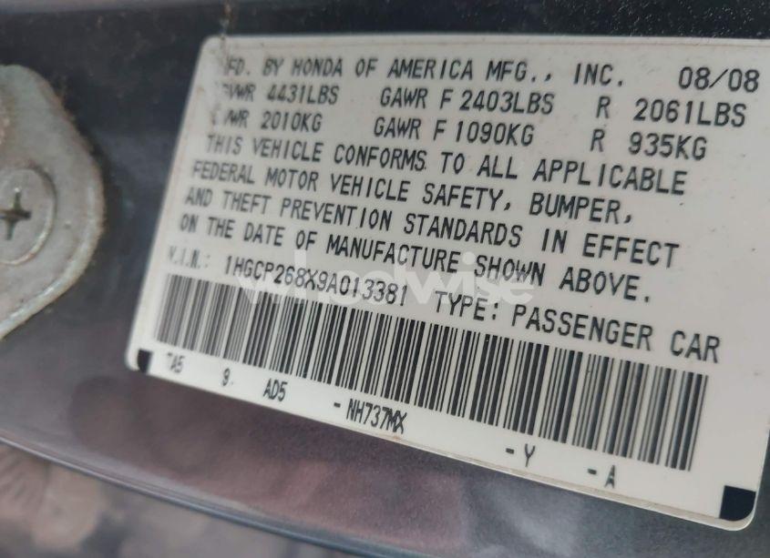 Photo 9 of 2009 Honda Accord 2.4 EX-L (VIN 1HGCP268X9A013381)