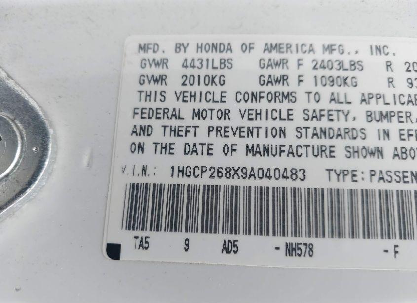 Photo 9 of 2009 Honda Accord 2.4 EX-L (VIN 1HGCP268X9A040483)