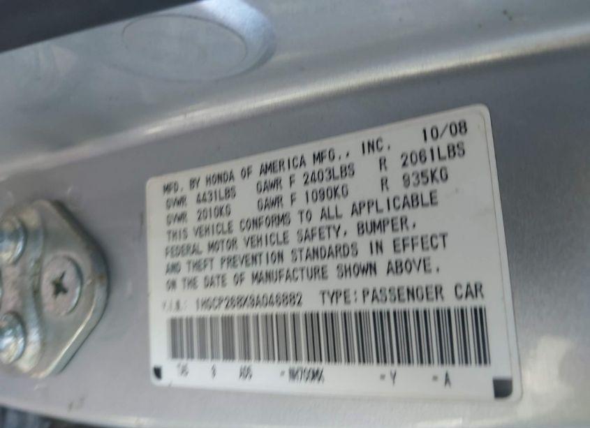 Photo 9 of 2009 Honda Accord 2.4 EX-L (VIN 1HGCP268X9A046882)