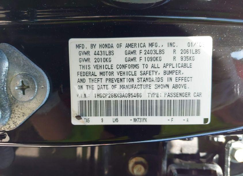 Photo 9 of 2009 Honda Accord 2.4 EX-L (VIN 1HGCP268X9A095466)