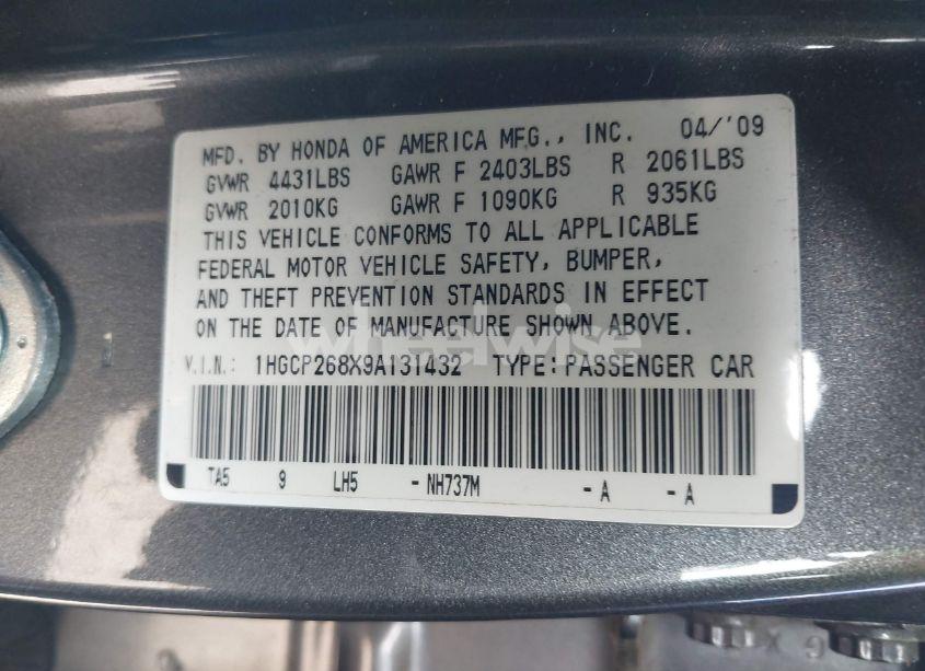 Photo 9 of 2009 Honda Accord 2.4 EX-L (VIN 1HGCP268X9A131432)