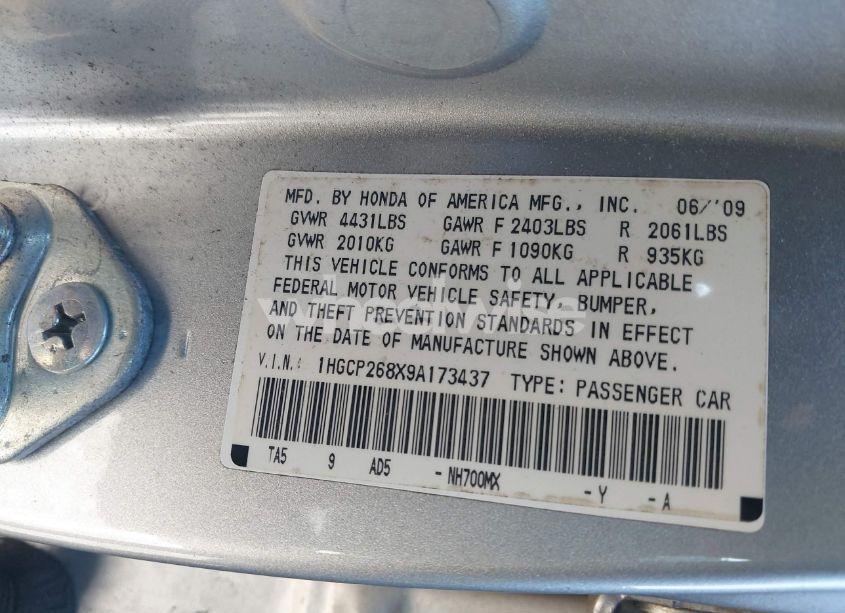 Photo 9 of 2009 Honda Accord 2.4 EX-L (VIN 1HGCP268X9A173437)