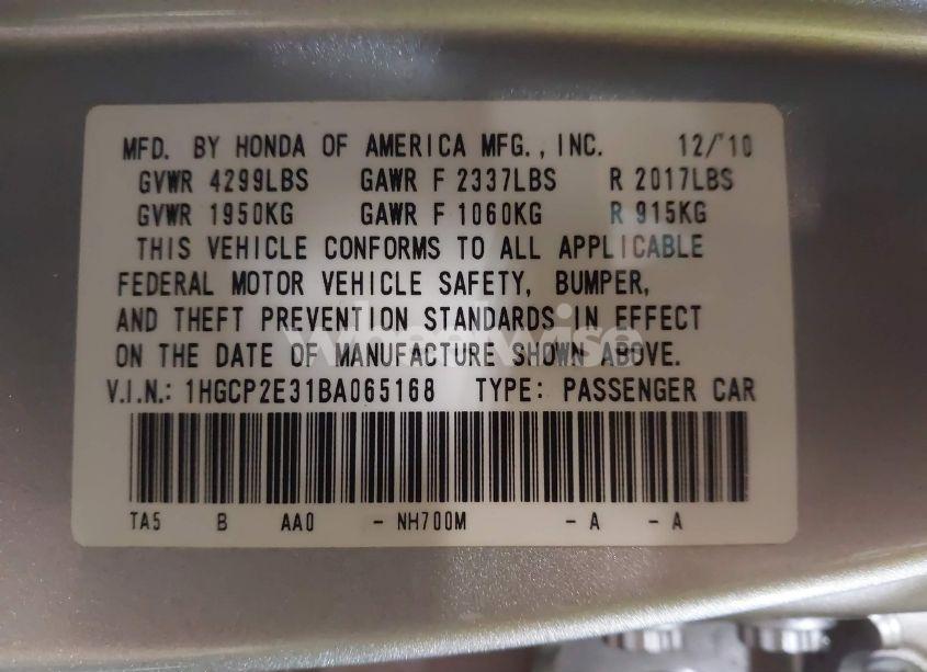 Photo 9 of 2011 Honda Accord 2.4 LX (VIN 1HGCP2E31BA065168)