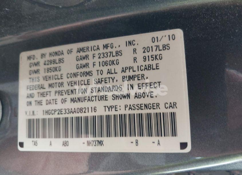 Photo 9 of 2010 Honda Accord 2.4 LX (VIN 1HGCP2E33AA082116)