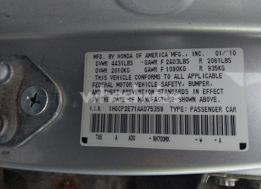 Photo 9 of 2010 Honda Accord 2.4 EX (VIN 1HGCP2E71AA075359)