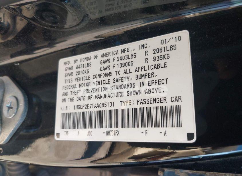 Photo 9 of 2010 Honda Accord 2.4 EX (VIN 1HGCP2E71AA085101)