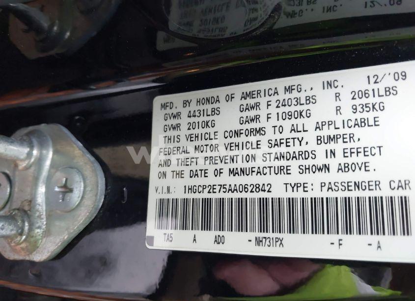 Photo 9 of 2010 Honda Accord 2.4 EX (VIN 1HGCP2E75AA062842)