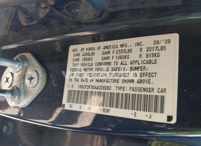 Photo 9 of 2010 Honda Accord 2.4 LX (VIN 1HGCP2F30AA029260)