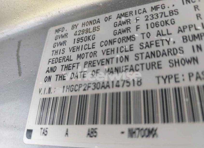 Photo 9 of 2010 Honda Accord 2.4 LX (VIN 1HGCP2F30AA147518)