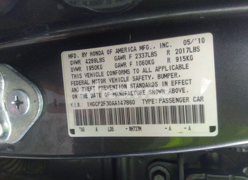 Photo 9 of 2010 Honda Accord 2.4 LX (VIN 1HGCP2F30AA147860)