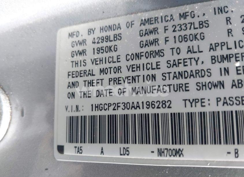 Photo 9 of 2010 Honda Accord 2.4 LX (VIN 1HGCP2F30AA196282)