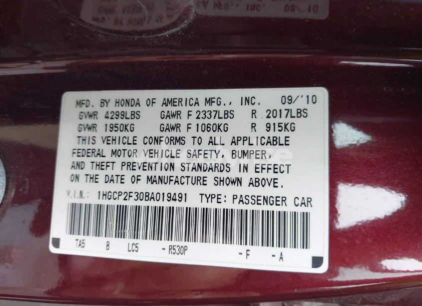 Photo 9 of 2011 Honda Accord 2.4 LX (VIN 1HGCP2F30BA019491)