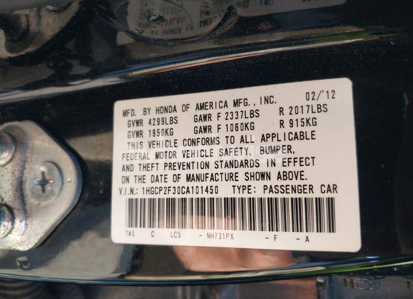 Photo 9 of 2012 Honda Accord 2.4 LX (VIN 1HGCP2F30CA101450)