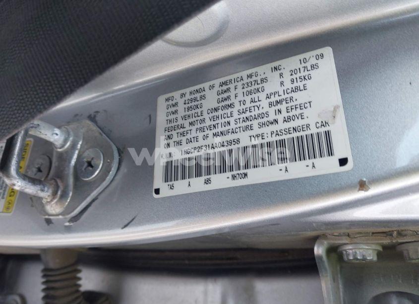 Photo 9 of 2010 Honda Accord 2.4 LX (VIN 1HGCP2F31AA043958)